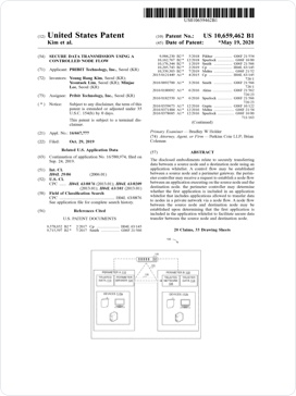 Secure data transmission using a controlled node flow 특허증